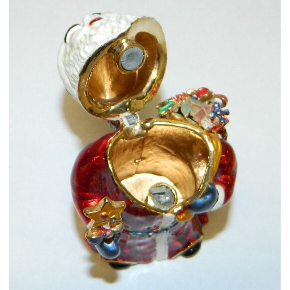 Santa Claus & Train Figurine Hinged Trinket Boxes Enamel Rhinestone Accents - Picture 5 of 15